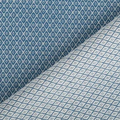 Dekostoff Dobby Diamond Mini Rauten blau ecru 1,40m Breite