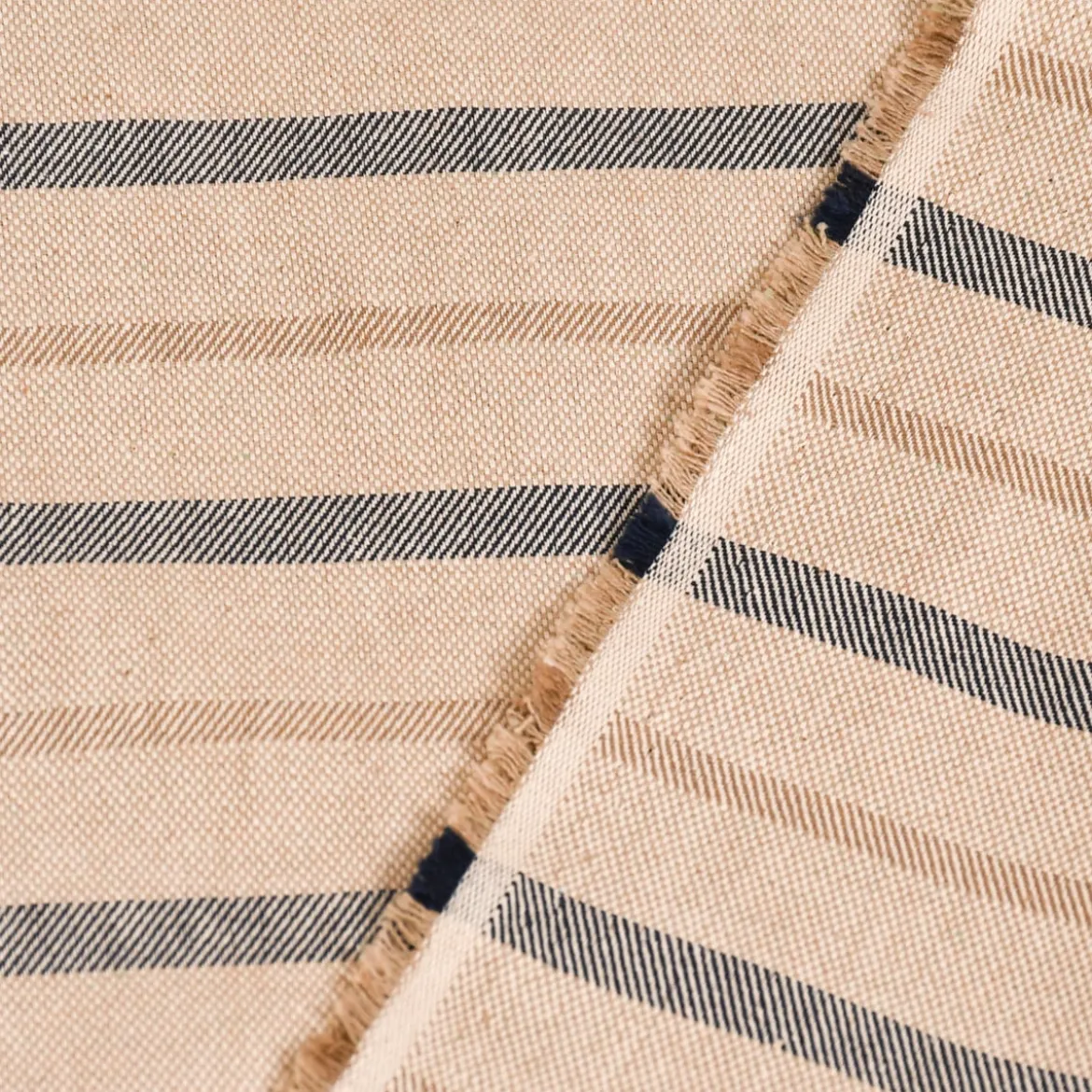 Dekostoff Dobby Leinenlook Riviera Stripe Small Streifen natur blau 1,40m Breite