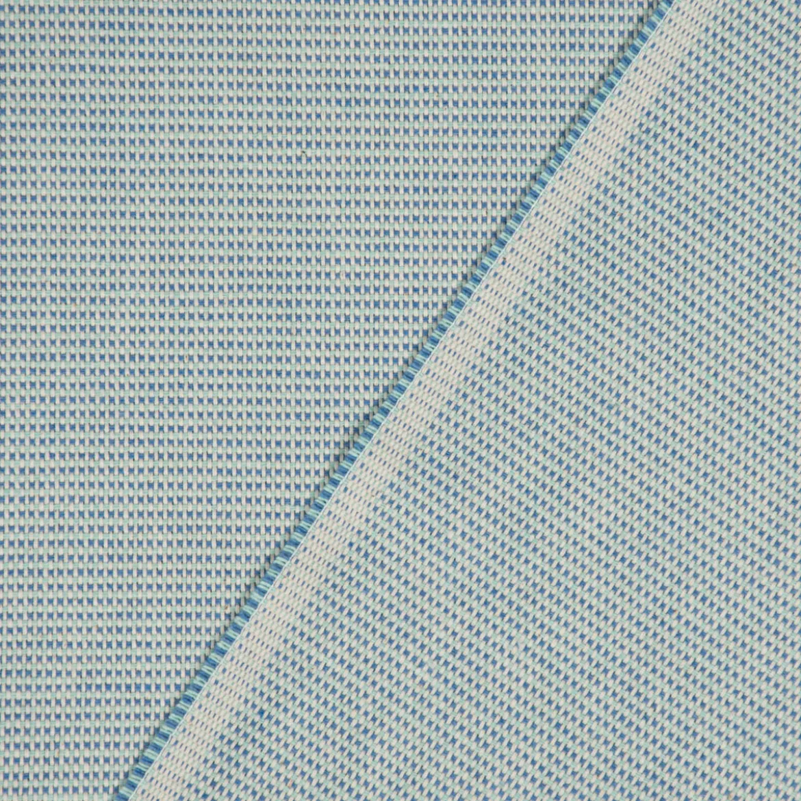 Dekostoff Dobby Square Mini Würfelstruktur Two Tone blau weiß 1,40m Breite