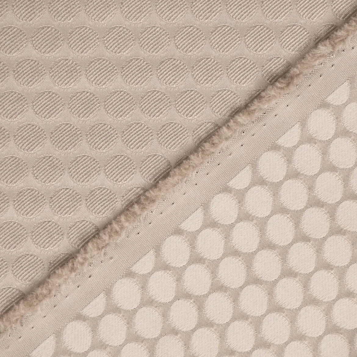 Dekostoff Double Face Jacquard Punkte beige 1,50m Breite