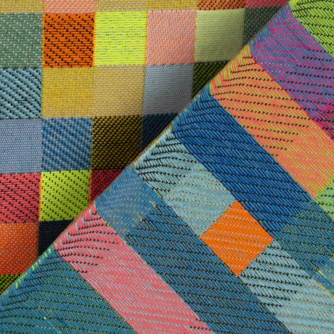 Dekostoff Doubleface Wendestoff Jacquard Kästchen Pixel Neon Farben bunt 1,4m Breite