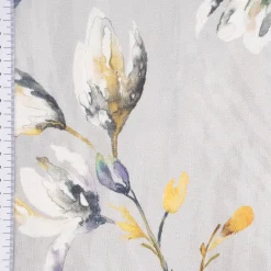 Dekostoff Druckstoff Strukturoptik Aquarell Blumen Blüten grau gelb 1,50m Breite