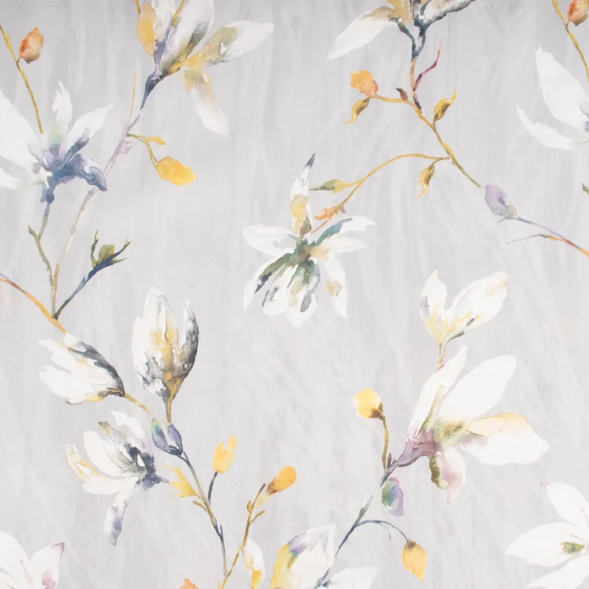 Dekostoff Druckstoff Strukturoptik Aquarell Blumen Blüten grau gelb 1,50m Breite