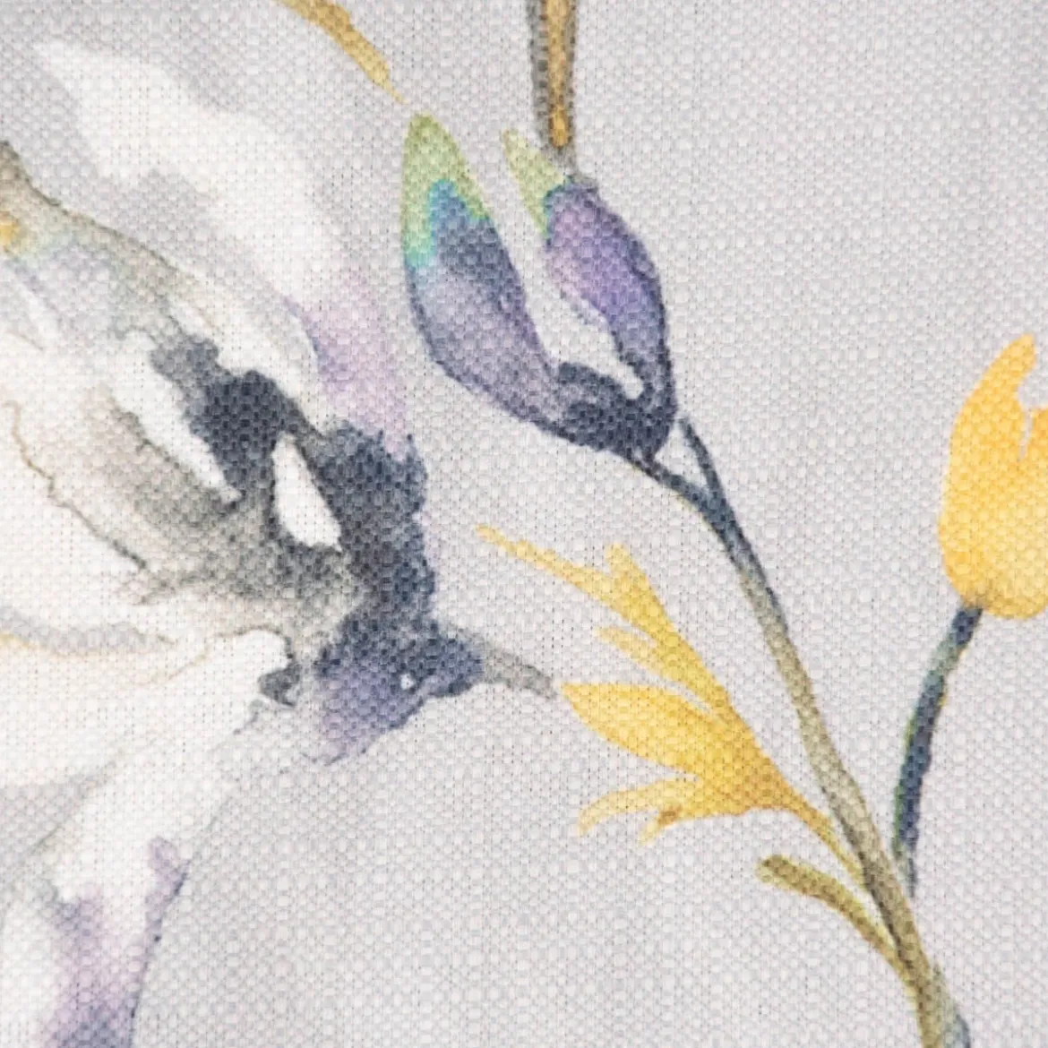 Dekostoff Druckstoff Strukturoptik Aquarell Blumen Blüten grau gelb 1,50m Breite