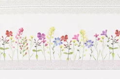 Dekostoff Gardinenstoff Blumen Streifen Spitze ecru bunt 160cm Breite