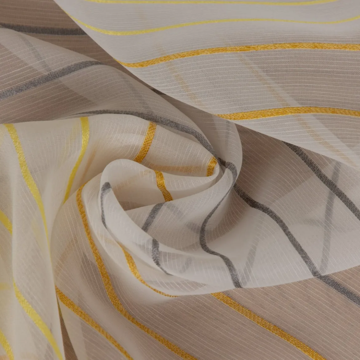 Dekostoff Gardinenstoff Voile Malados Streifen transparent weiß gelb grau 1,50m Breite