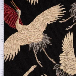 Dekostoff Gobelin Premium Cranebird Paradise Kraniche schwarz beige rot 1,4m Breite