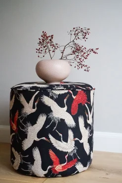 Dekostoff Gobelin Premium Cranebird Paradise Kraniche schwarz beige rot 1,4m Breite