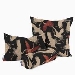 Dekostoff Gobelin Premium Cranebird Paradise Kraniche schwarz beige rot 1,4m Breite