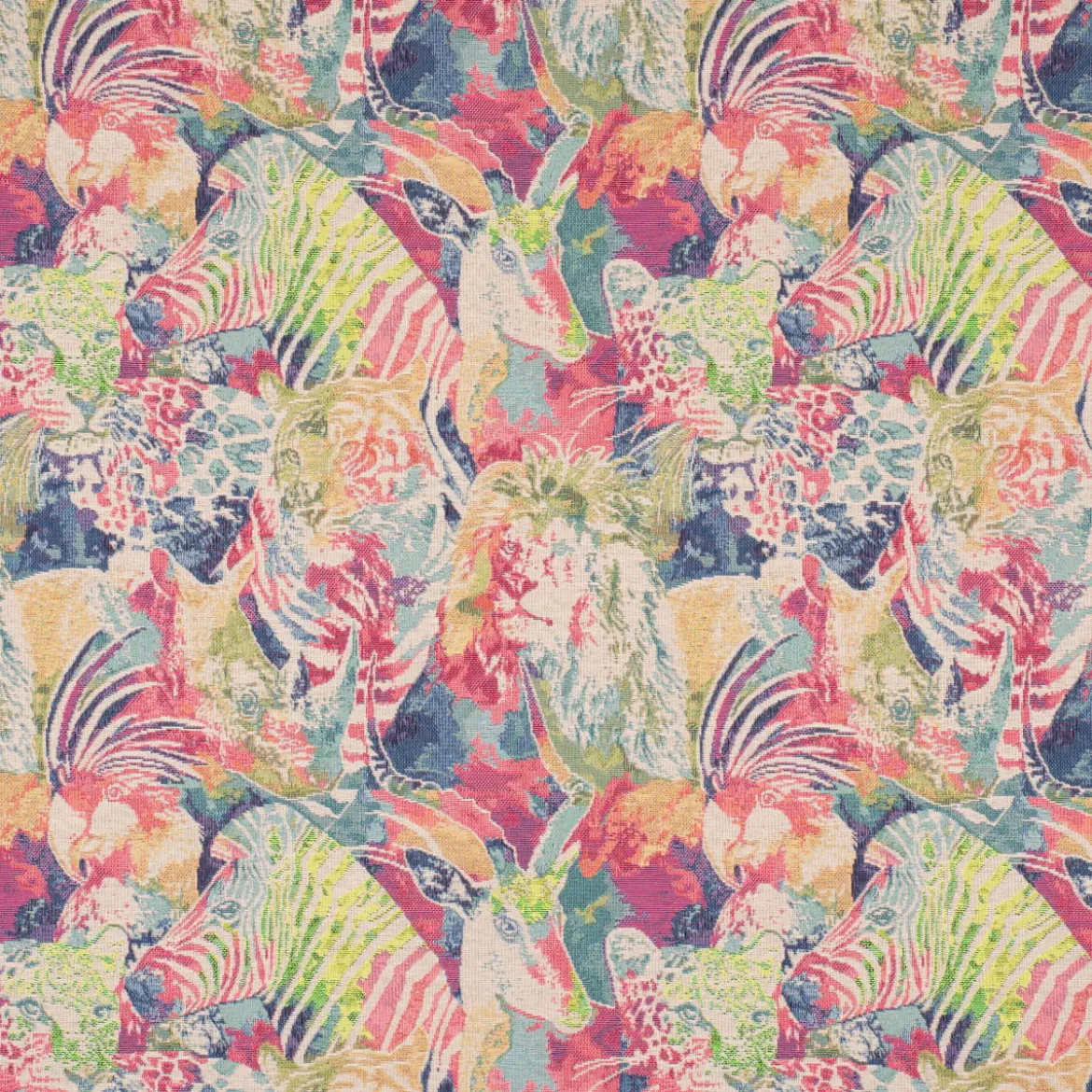 Dekostoff Gobelin Premium Expressionist Jungle Collage Wildtiere beige bunt 1,4m Breite