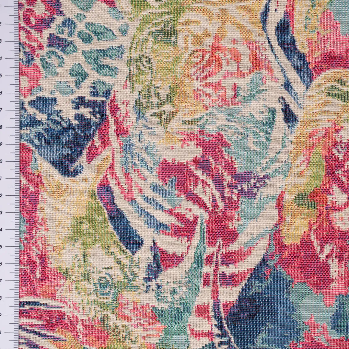 Dekostoff Gobelin Premium Expressionist Jungle Collage Wildtiere beige bunt 1,4m Breite