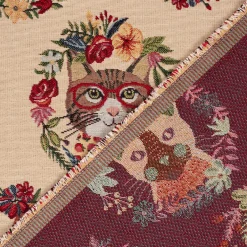 Dekostoff Gobelin Premium Spring Cats Katzen Blumenkranz creme bunt 1,4m Breite