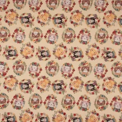 Dekostoff Gobelin Premium Spring Cats Katzen Blumenkranz creme bunt 1,4m Breite