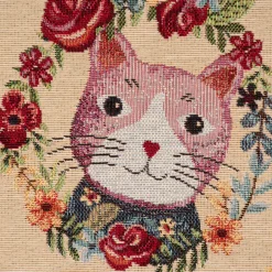 Dekostoff Gobelin Premium Spring Cats Katzen Blumenkranz creme bunt 1,4m Breite