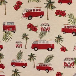 Dekostoff Gobelin Premium VW Palm Hawaii VW-Bus Bulli beige rot 1,4m Breite
