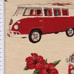 Dekostoff Gobelin Premium VW Palm Hawaii VW-Bus Bulli beige rot 1,4m Breite
