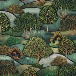 Dekostoff Halbpanama Baumwolle Wald Bäume Landschaft grün 1,40m Breite