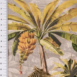 Dekostoff Halbpanama Baumwollstoff Botanic Oase Dschungel Tiere grau grün gelb 1,40m Breite