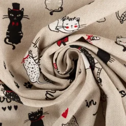 Dekostoff Halbpanama Cats Life natur rot schwarz 1,4m Breite