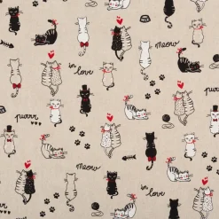 Dekostoff Halbpanama Cats Life natur rot schwarz 1,4m Breite