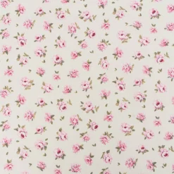 Dekostoff Halbpanama Classic Little Rose Allover Rosenblüten ecru rosa 1,40m Breite
