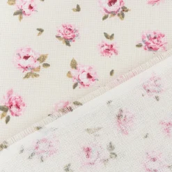 Dekostoff Halbpanama Classic Little Rose Allover Rosenblüten ecru rosa 1,40m Breite