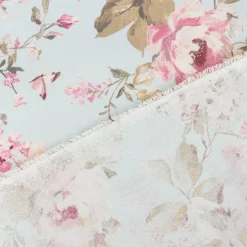 Dekostoff Halbpanama Classic Painted Rose Rosen hellblau rosa 1,40m Breite