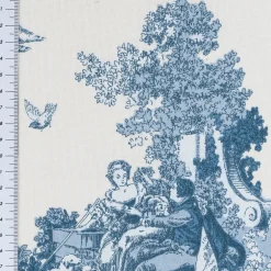 Dekostoff Halbpanama Classic Shepherd Scene Toile de Jouy ecru blau 1,40m Breite