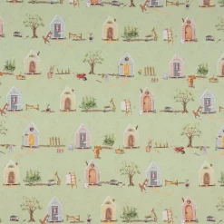 Dekostoff Halbpanama Digitaldruck Waldleben Mr. Rabbit Haus Hase Fuchs grün braun 1,40m Breite