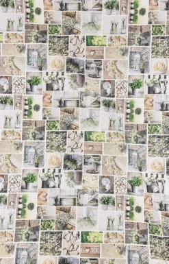 Dekostoff Halbpanama Digitaldruck Patchwork Blumen Gräser weiß grün braun 1,40m breit