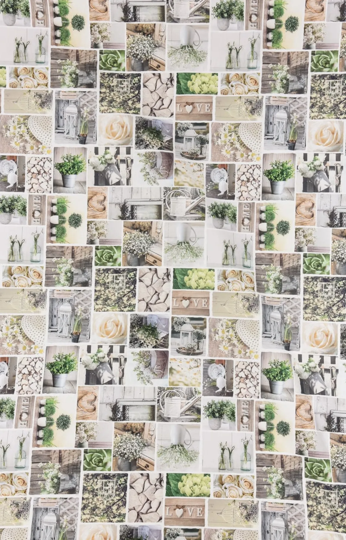 Dekostoff Halbpanama Digitaldruck Patchwork Blumen Gräser weiß grün braun 1,40m breit
