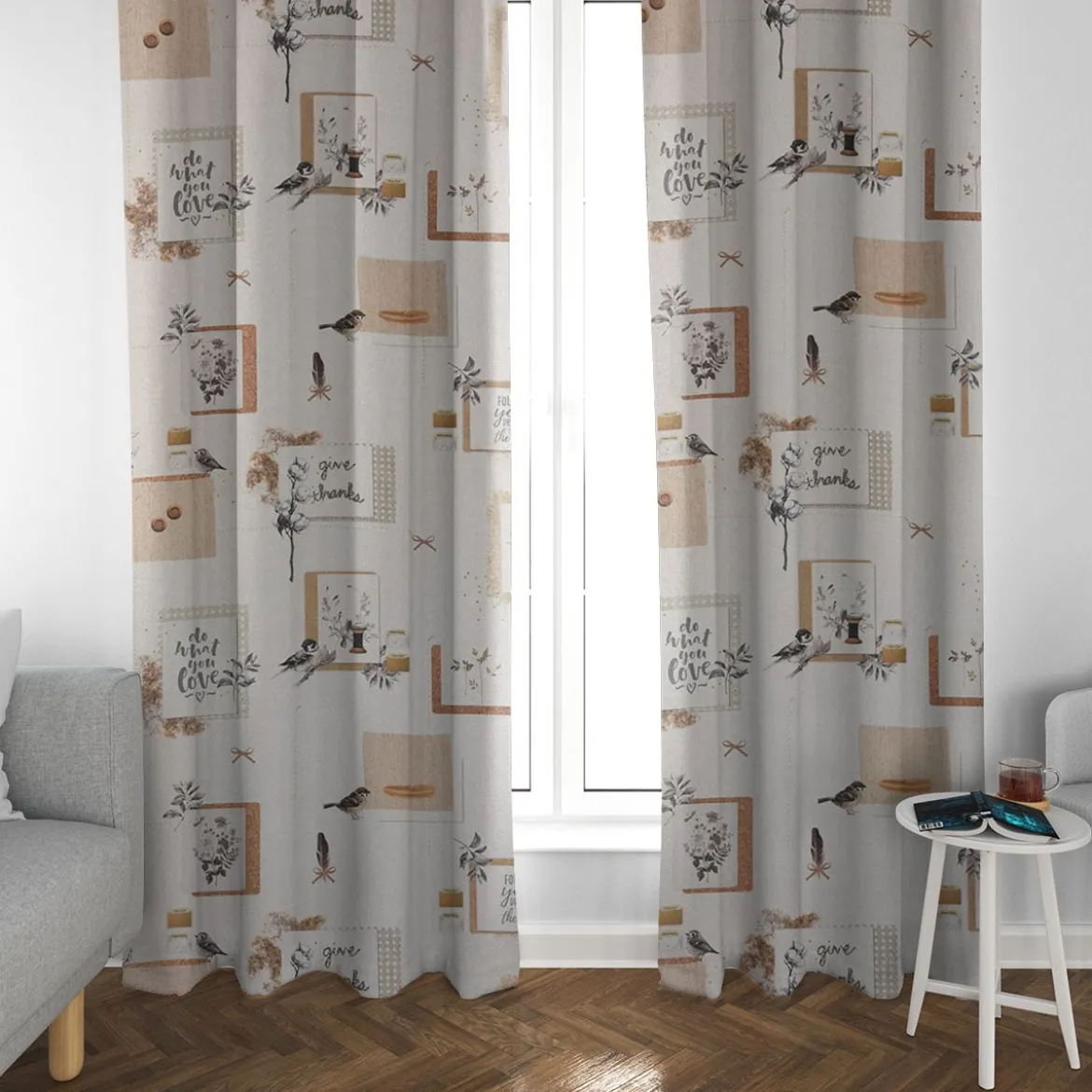 Dekostoff Halbpanama Digitaldruck Lebensweisheiten beige 140cm Breite