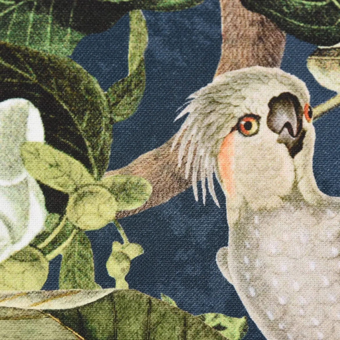 Dekostoff Halbpanama Digitaldruck Affe Vogel Blumen blau grün