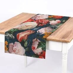 Dekostoff Halbpanama Digitaldruck Blumenbouquet blau bunt 140cm Breite