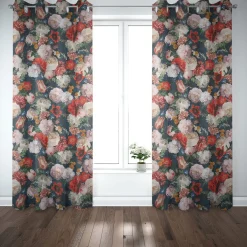 Dekostoff Halbpanama Digitaldruck Blumenbouquet blau bunt 140cm Breite