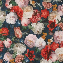 Dekostoff Halbpanama Digitaldruck Blumenbouquet blau bunt 140cm Breite
