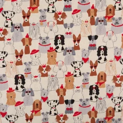 Dekostoff Halbpanama Dog Dress Up natur rot braun 1,4m Breite