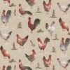 Dekostoff Halbpanama Leinenlook Chicken Farm Hühner natur braun 1,40m Breite