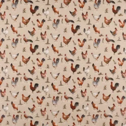 Dekostoff Halbpanama Leinenlook Chicken Farm Hühner natur braun 1,40m Breite