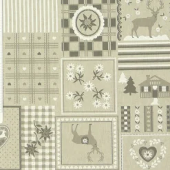 Dekostoff Halbpanama Leinenlook Patchwork Landhaus Hirsch natur weiß grau 1,40m Breite