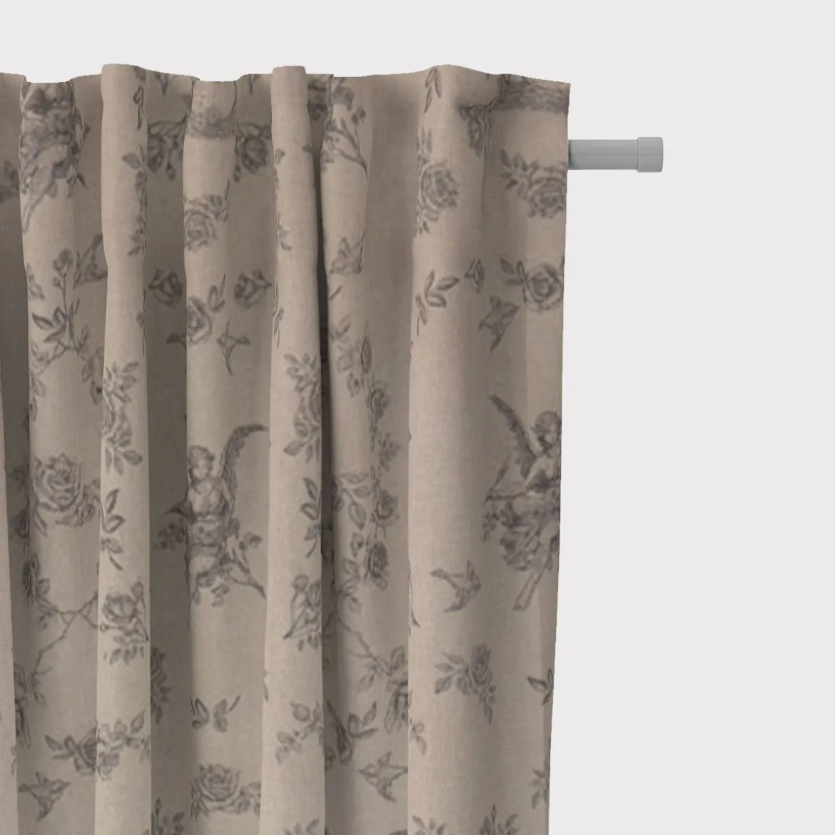 Dekostoff Halbpanama Leinenlook Engel Rosen Vogel natur schwarz 1,40m Breite