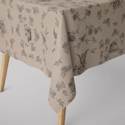 Dekostoff Halbpanama Leinenlook Engel Rosen Vogel natur schwarz 1,40m Breite