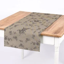Dekostoff Halbpanama Leinenlook Engel Rosen Vogel natur schwarz 1,40m Breite