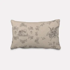 Dekostoff Halbpanama Leinenlook Engel Rosen Vogel natur schwarz 1,40m Breite