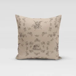 Dekostoff Halbpanama Leinenlook Engel Rosen Vogel natur schwarz 1,40m Breite
