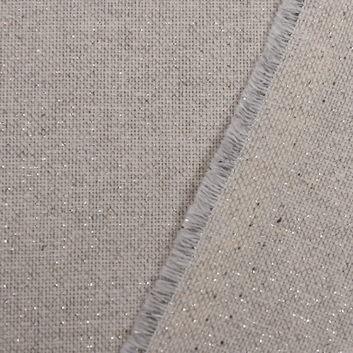 Dekostoff Halbpanama Leinenlook Lurexeffekte Glamour uni hellgrau silber 1,40m Breite