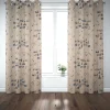 Dekostoff Halbpanama Leinenlook Nordic Town Scandi Häuser Tannen natur blau 1,40m Breite