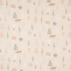 Dekostoff Halbpanama Leinenlook Cold Forest Animals Bäume Waldtiere beige grün weiß 1,40m Breite