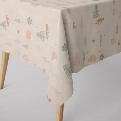 Dekostoff Halbpanama Leinenlook Cold Forest Animals Bäume Waldtiere beige grün weiß 1,40m Breite