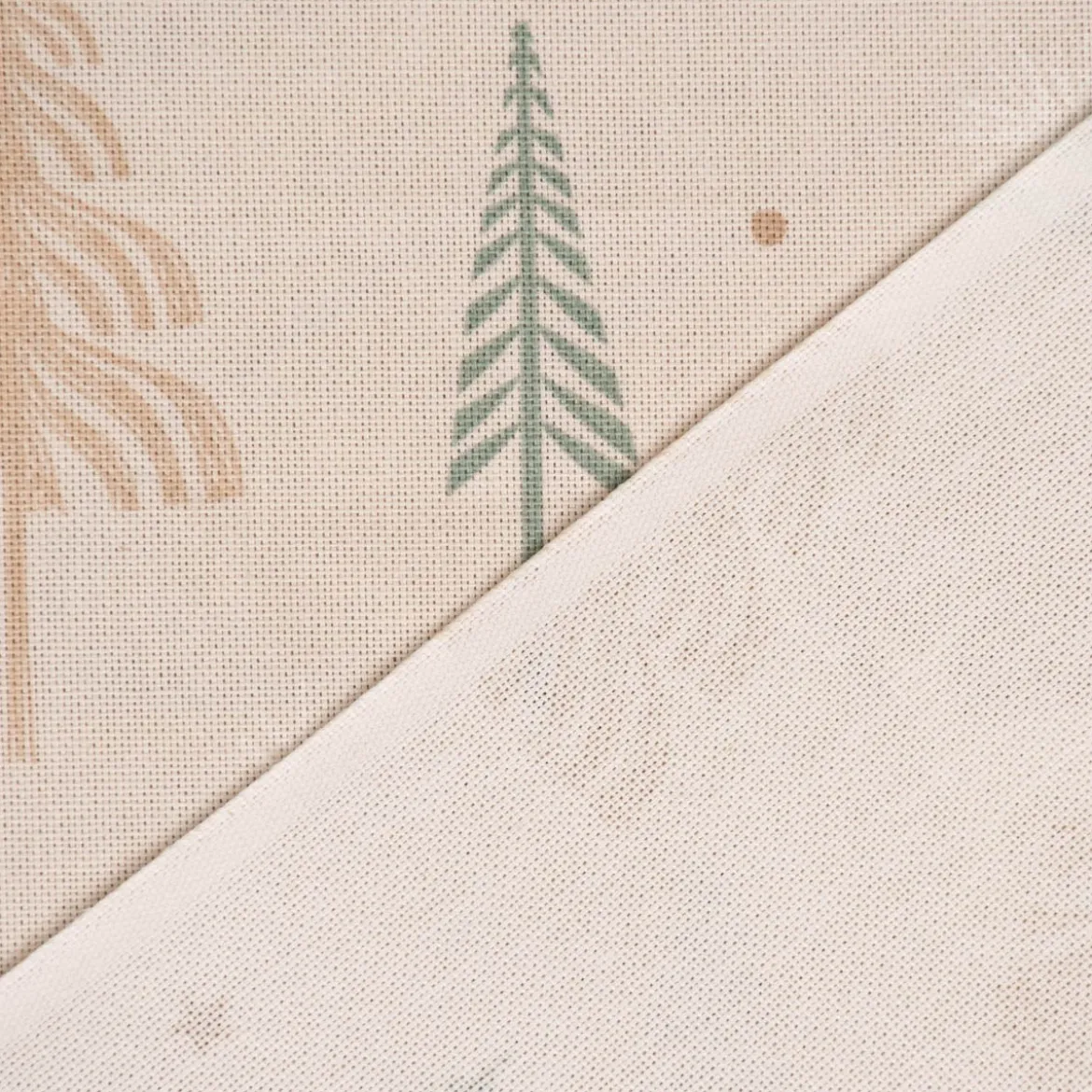 Dekostoff Halbpanama Leinenlook Cold Forest Animals Bäume Waldtiere beige grün weiß 1,40m Breite